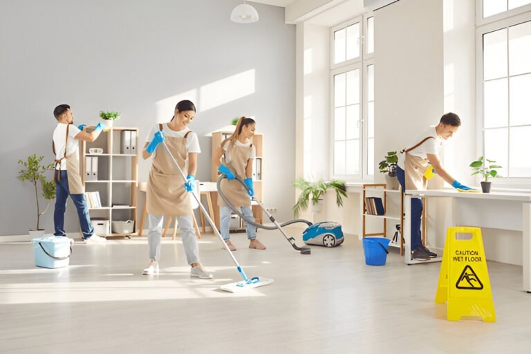 Professional cleaner sanitizing a modern kitchen in a Canadian home