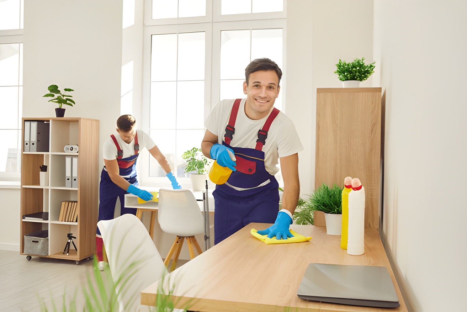 Two professional cleaners performing fall cleaning in an Oakville heritage home to prepare for the winter season.